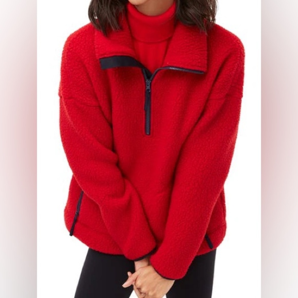 NWOT j.crew red polartec half zip fleece size xxs xs
